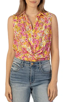 KUT from the Kloth Renata Floral Front Twist Sleeveless Button-Up Top Cordoba-Pink/Yo at Nordstrom,