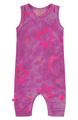 PAIGELAUREN Slub Knit Tank Romper in Moon/Star Pink at Nordstrom, Size 0-3M