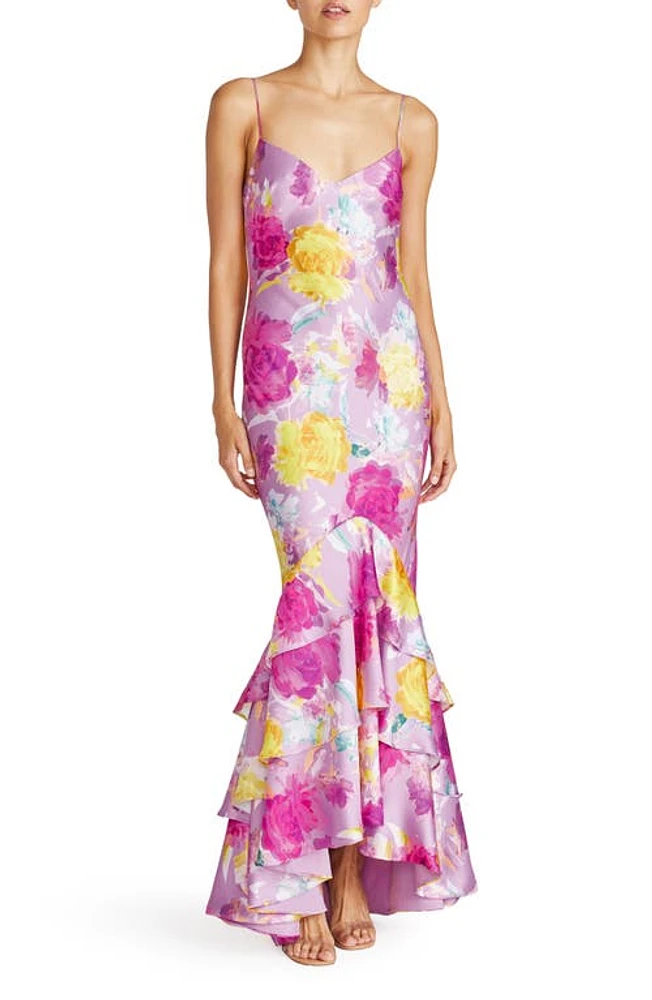 ML Monique Lhuillier Seraphine Satin Gown Blooming Peonies at Nordstrom,