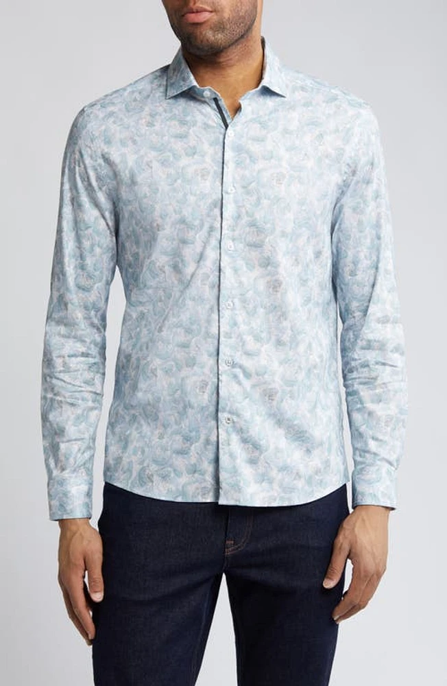 Stone Rose Floral Stretch Button-Up Shirt Aqua at Nordstrom,