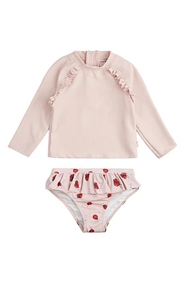 Petit Lem Kids' Ruffle Long Sleeve Two-Piece Rashguard Swimsuit Pnk Pink at Nordstrom,