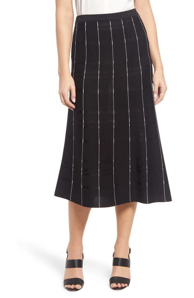 Ming Wang Stripe Stitch A-Line Skirt Black/white at Nordstrom,