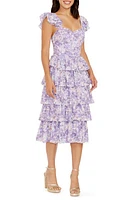 Dress the Population Kristen Floral Ruffle Tier Midi Lavender Multi at Nordstrom,