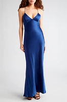 Alice + Olivia Montana Lace-Up Satin Slipdress Azure at Nordstrom,