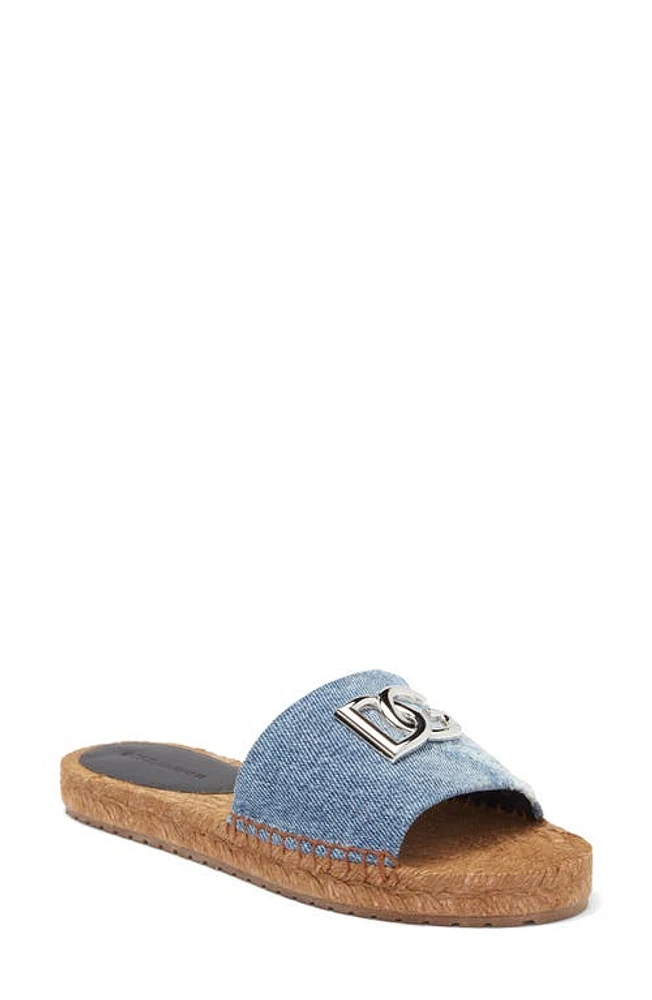 Dolce & Gabbana Denim Patchwork Slide Sandal Blue at Nordstrom,