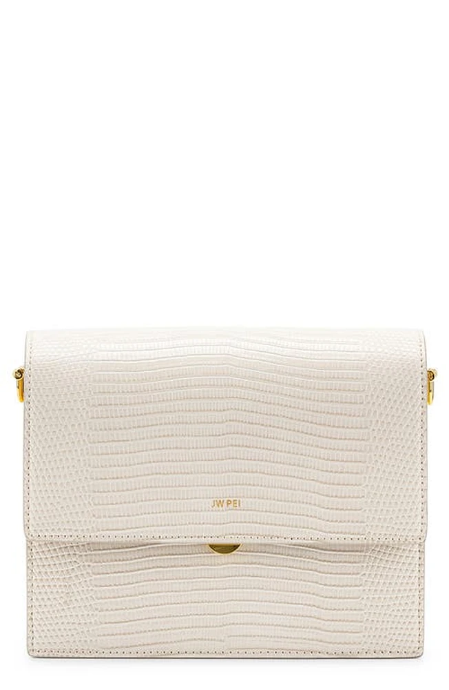 JW PEI Mini Flap Croc Embossed Faux Leather Crossbody Bag in Ivory Lizard at Nordstrom