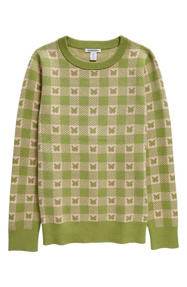 Nordstrom Kids' Patterned Fitted Sweater Green Eyes Butterfly Gingham at