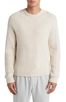 Reiss Millerson Textured Wool & Cotton Blend Crewneck Sweater in Stone at Nordstrom, Size Medium