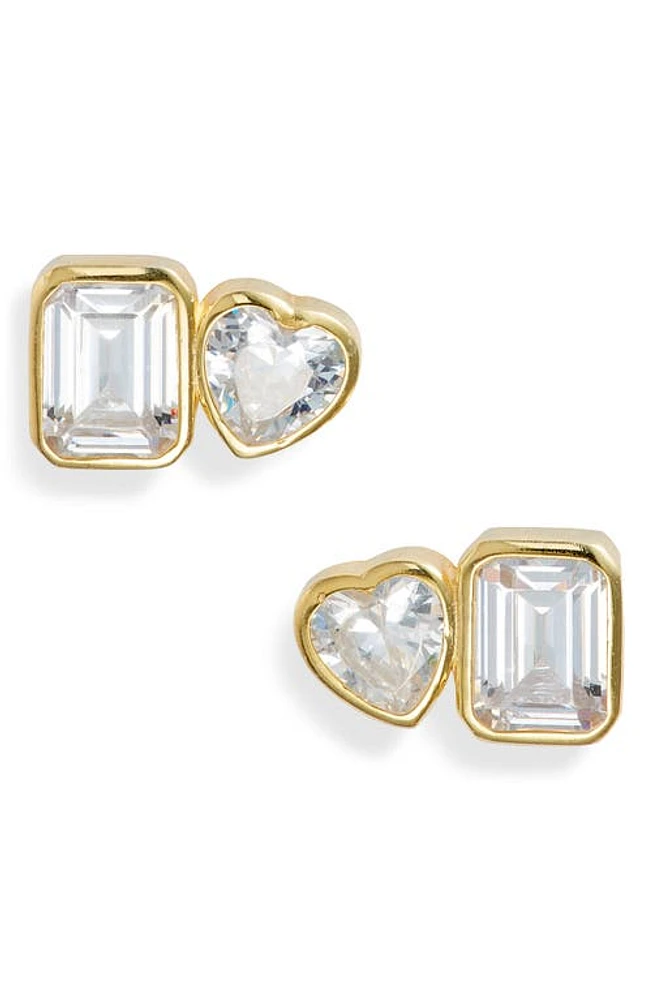 SHYMI Fancy 2-Stone Bezel Stud Earrings in Gold/White at Nordstrom