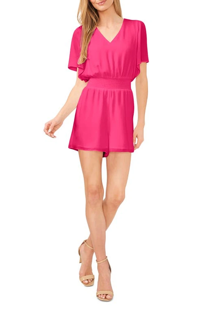 CeCe Flutter Sleeve Smock Waist Romper at Nordstrom,