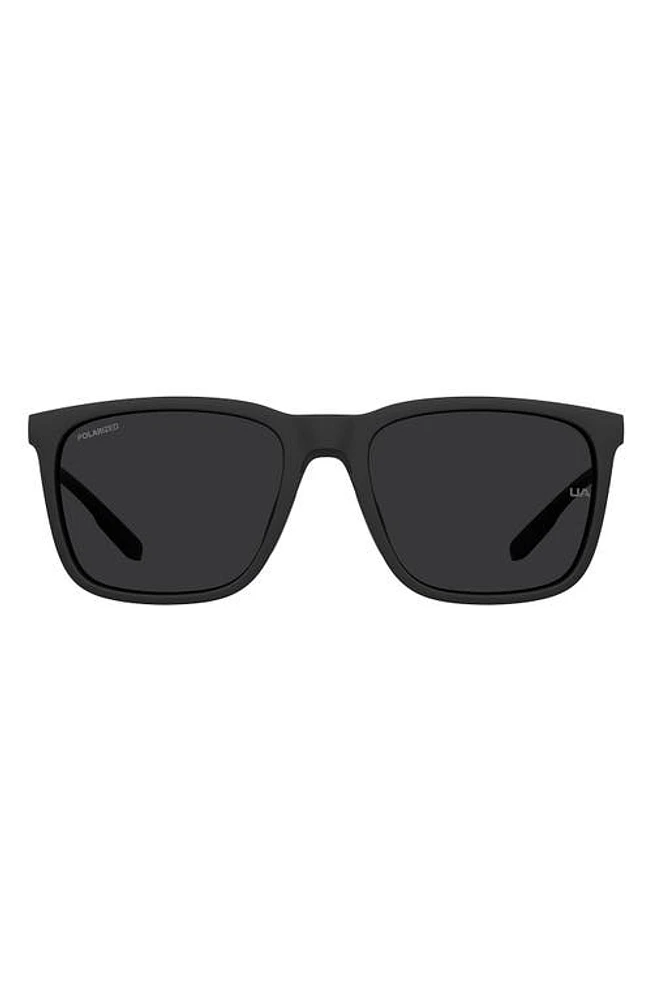 Under Armour UAReliance 56mm Polarized Square Sunglasses in Matte Black /Gray at Nordstrom