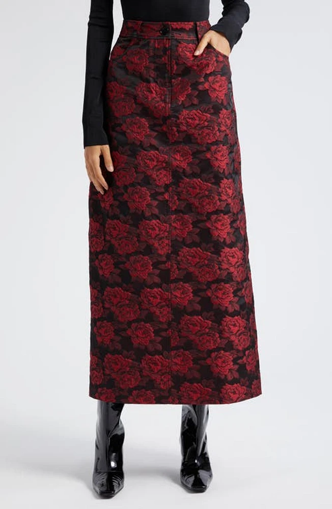 Ganni Floral Jacquard Skirt High Risk Red at Nordstrom, Us