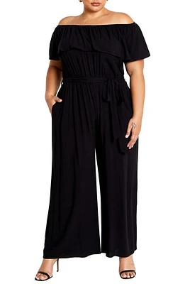 City Chic Sienna Off the Shoulder Jumpsuit in Black at Nordstrom