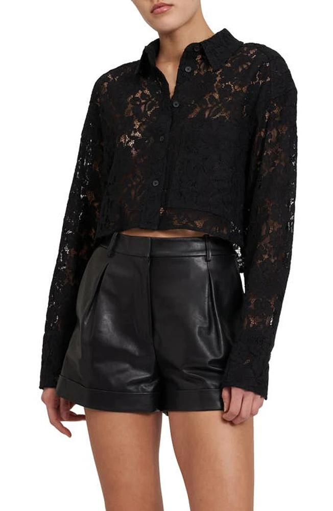 Rebecca Minkoff Elizabeth Crop Lace Shirt True Black at Nordstrom,