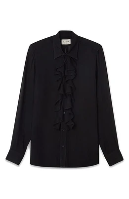 BLK DNM Ruffle Front Button-Up Shirt Black at Nordstrom, Us