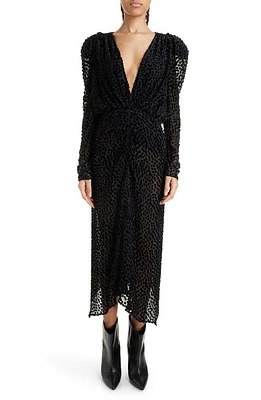 Isabel Marant Maray Velvet Dot Long Sleeve Midi Dress in Black at Nordstrom, Size 6 Us