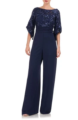 JS Collections Belle Sequin Wide Leg Jumpsuit Navy at Nordstrom,