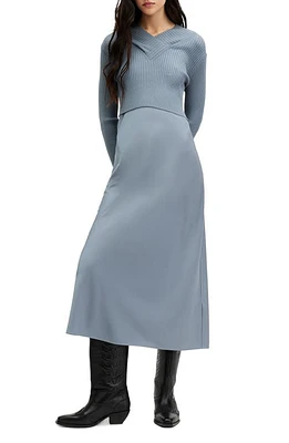 AllSaints Hana 2-in-1 Midi Dress Dark Denim Blue at Nordstrom,