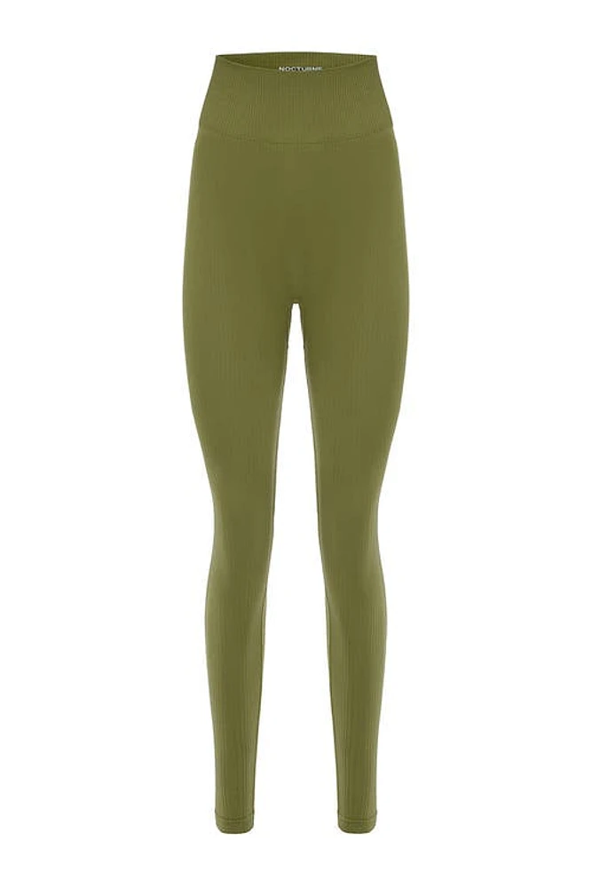 Nocturne Ribbed High-Waisted Leggings in Khaki at Nordstrom, Size Medium