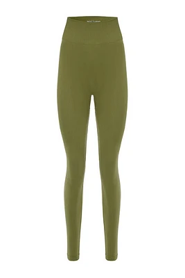 Nocturne Ribbed High-Waisted Leggings in Khaki at Nordstrom, Size Medium