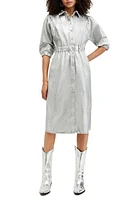 AllSaints Osa Metallic Puff Sleeve Denim Shirtdress Silver at Nordstrom, Us