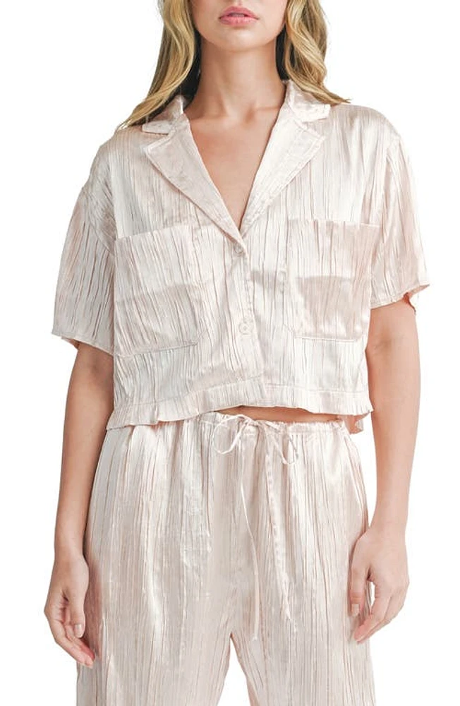 All Favor Textured Satin Crop Button-Up Shirt Blush at Nordstrom,