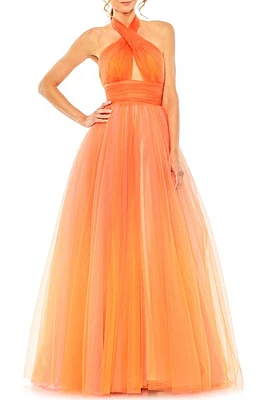 Mac Duggal Cross Front Ombré Tulle Gown Orange at Nordstrom,