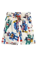 Rock Your Baby Robot Mania Cotton Drawstring Shorts Cream at Nordstrom,