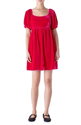 English Factory Puff Sleeve Velvet Babydoll Dress Raspberry at Nordstrom,