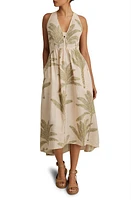 Reiss Anna Foliage Print Linen Midi Dress in Neutral/Green at Nordstrom, Size 4 Us