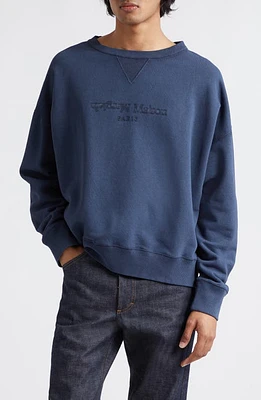 Maison Margiela Reverse Logo Cotton Sweatshirt Blue at Nordstrom,