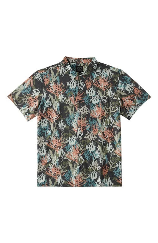 Billabong Coral Print Short Sleeve Button-Up Shirt Olive Multi at Nordstrom,