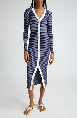 STAUD Shoko Stripe Long Sleeve Sweater Dress Navy Micro at Nordstrom,