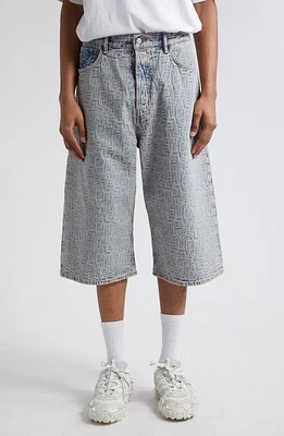 Acne Studios Monogram Jacquard Denim Shorts Blue/Beige at Nordstrom, Us