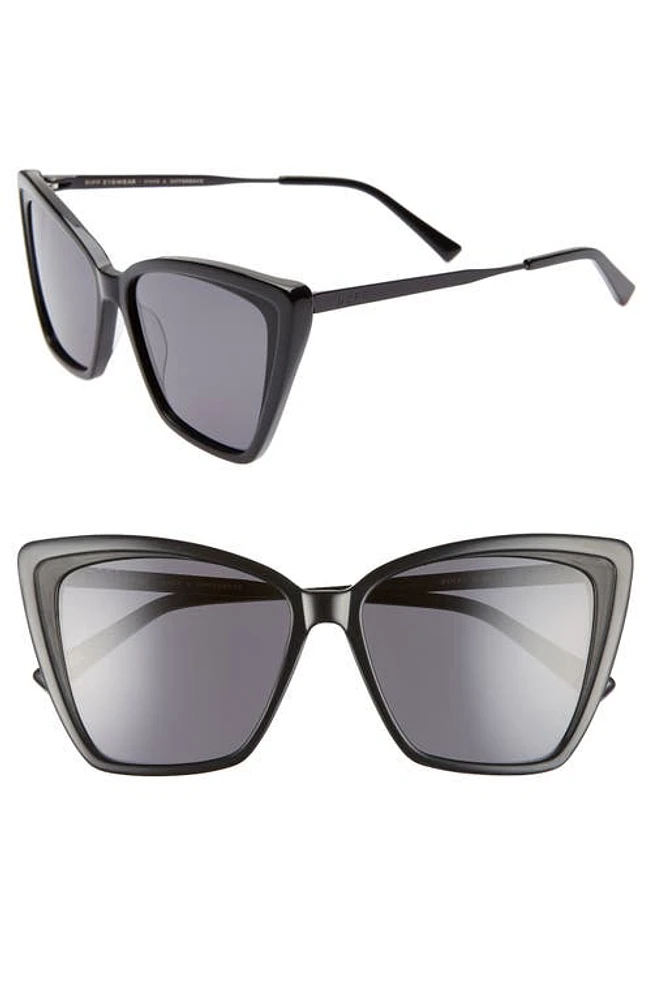 DIFF Becky II 56mm Cat Eye Sunglasses in Black/Dark Smoke at Nordstrom