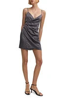 MANGO Drapey Faux Wrap Satin Minidress in Medium Grey at Nordstrom, Size 10