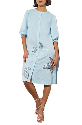 Ming Wang Floral Embroidery Shirtdress Haze at Nordstrom,