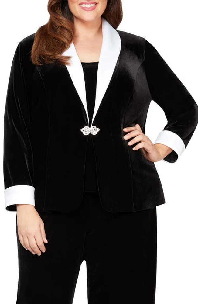 Alex Evenings Velvet Tank Top & Jacket Set in Black/white at Nordstrom, Size 2X