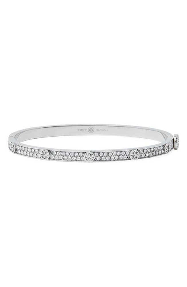 Tory Burch Miller Pavé HInge Bracelet in Tory Silver /Crystal at Nordstrom, Size Large