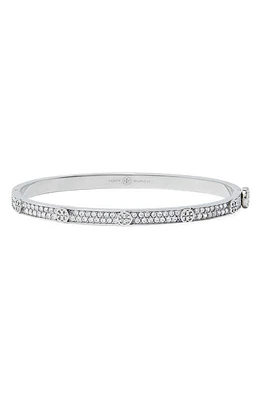 Tory Burch Miller Pavé HInge Bracelet in Tory Silver /Crystal at Nordstrom, Size Large