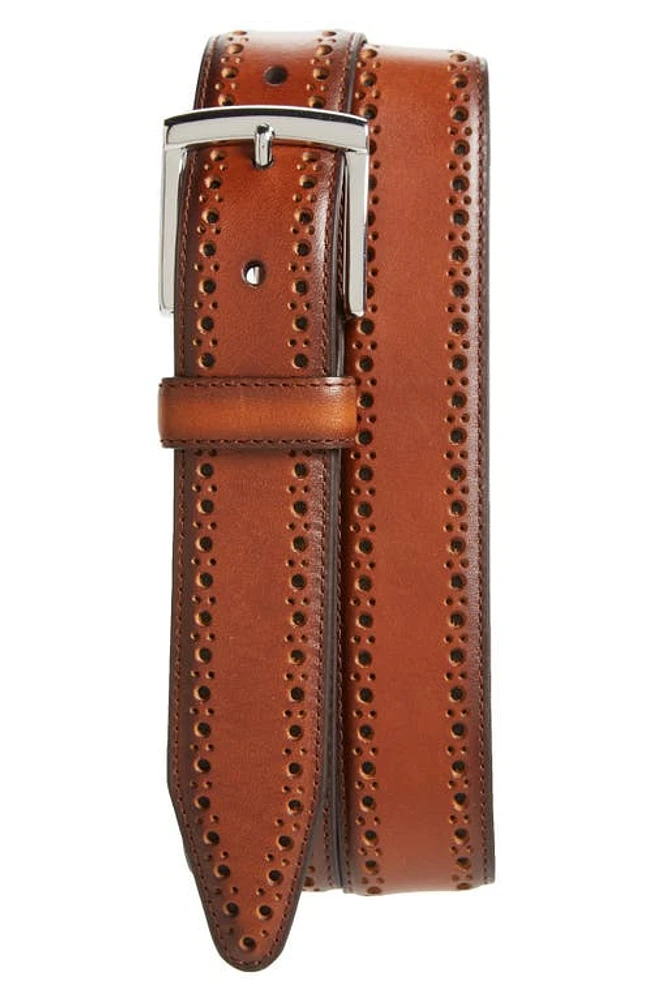 Johnston & Murphy Perforated Leather Belt Tan at Nordstrom,