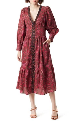 Sam Edelman Ramsey Print Long Sleeve Midi Dress in Downtown Brown - Fold Stamp at Nordstrom, Size Medium