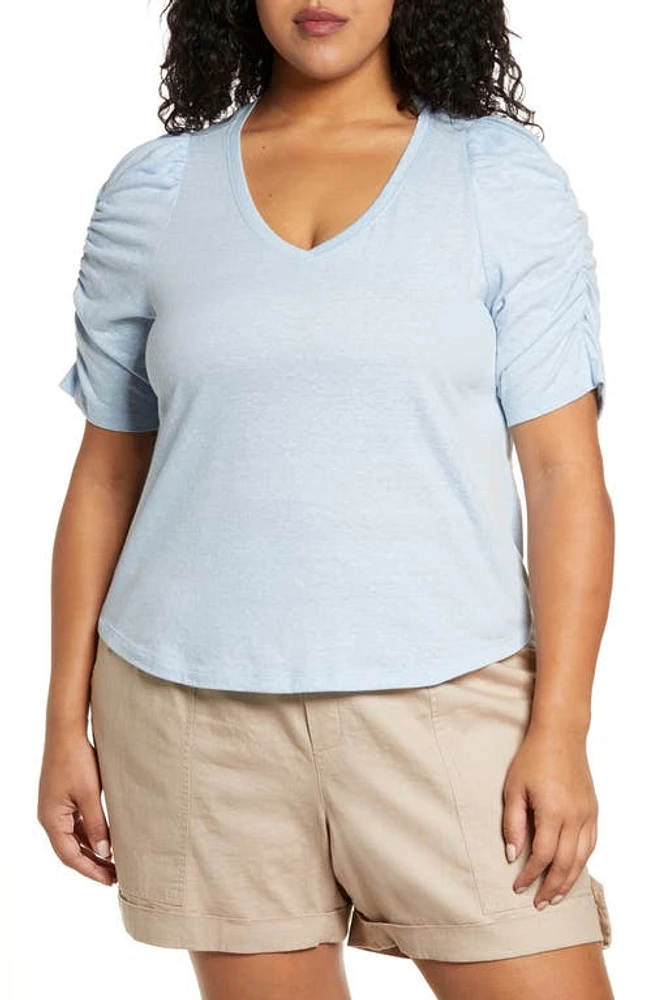 Wit & Wisdom Ruched Sleeve Top Htsw-Heather Skyway at Nordstrom,