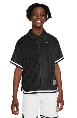 Nike Kids' Culture of Basketball Terry Cloth Short Sleeve Snap-Up Shirt Black/White at