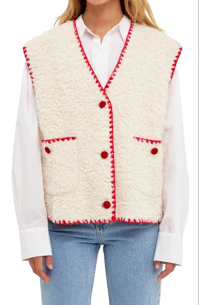 English Factory Premium Faux Shearling Vest Ivory at Nordstrom,