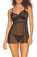 Black Bow Heat Babydoll Underwire Chemise & G-String at Nordstrom,