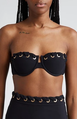 Zimmermann Alight Eyelet Underwire Balconette Bikini Top in Noir at Nordstrom, Size 0