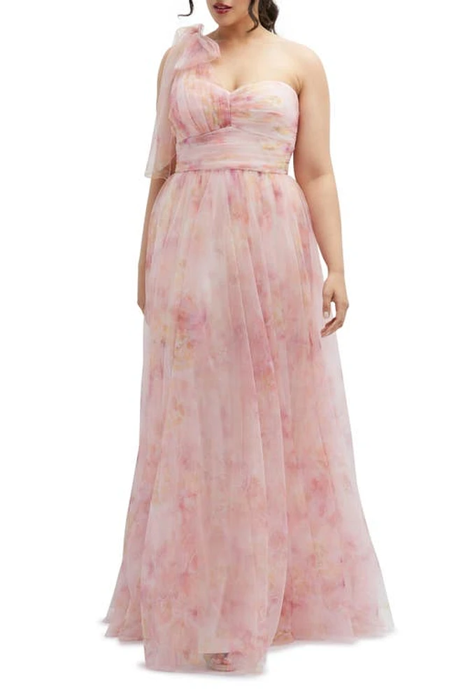 Dessy Collection Floral Tulle One-Shoulder Gown Garden at Nordstrom,