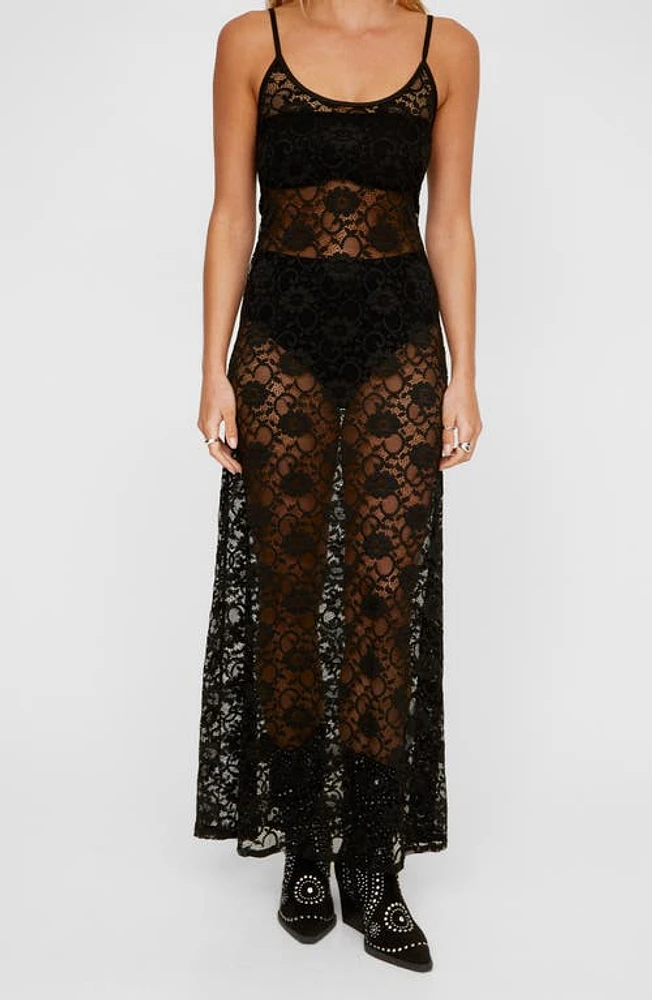 NASTY GAL Sheer Scoop Neck Lace Slipdress at Nordstrom,