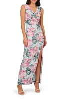 Adrianna Papell Floral Jacquard Metallic Sleeveless Gown Blue Multi at Nordstrom,